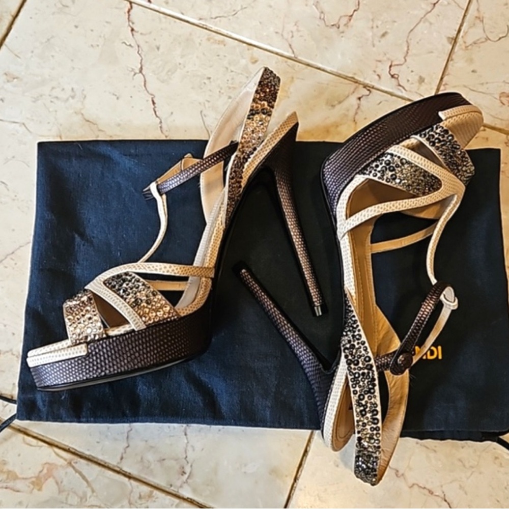 Fendi Lizard Skin Ombre Crystal Heels